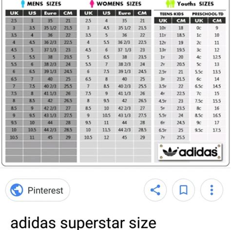 adidas superstar shoes size guide